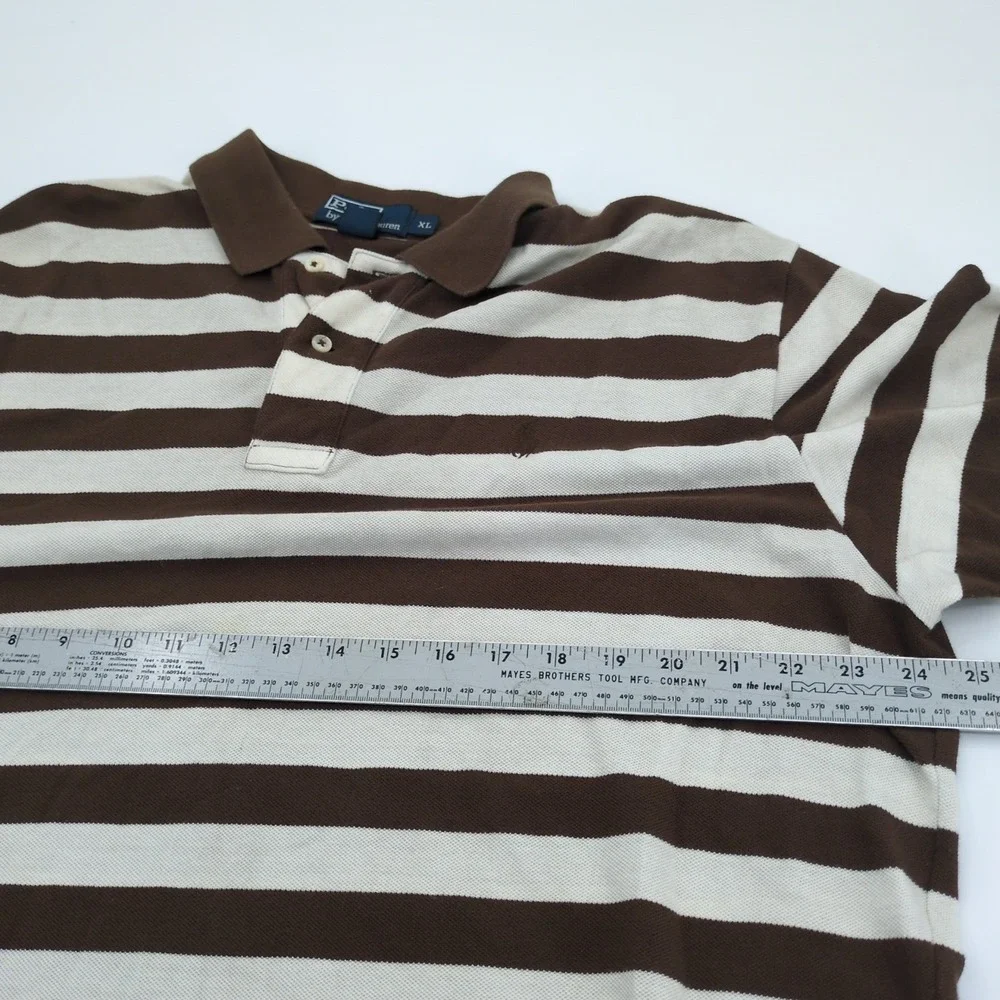 VTG Polo Ralph Lauren Polo Shirt XL Brown Cotton Striped Short Sleeve Y2K Preppy